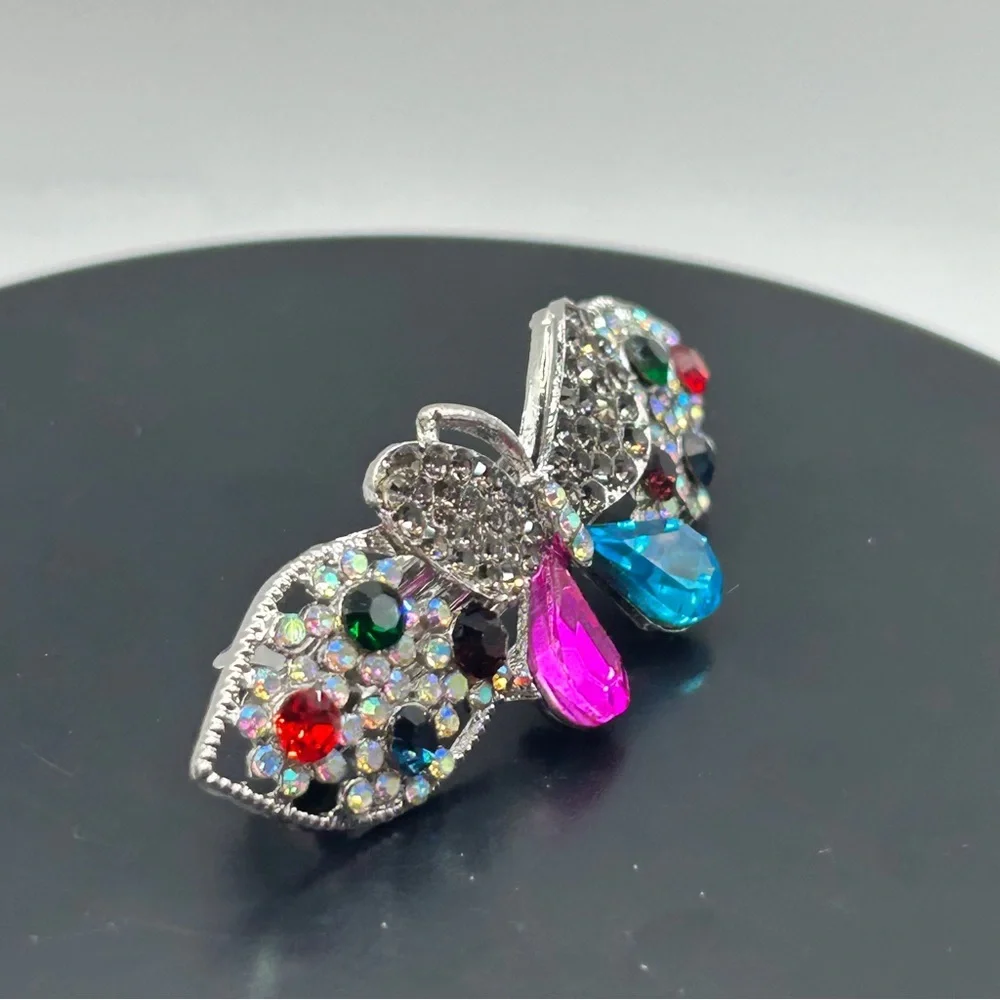 Whimsical Silver Multicolored Butterfly Hair Barrette